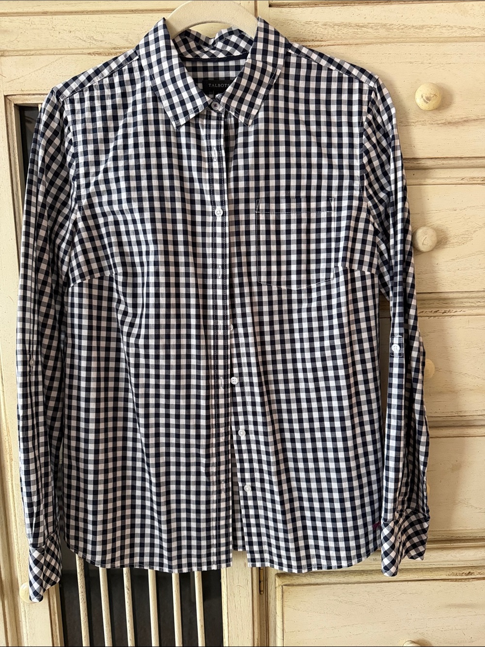 Talbots Women’s Navy and White Gingham Button-Down Shirt